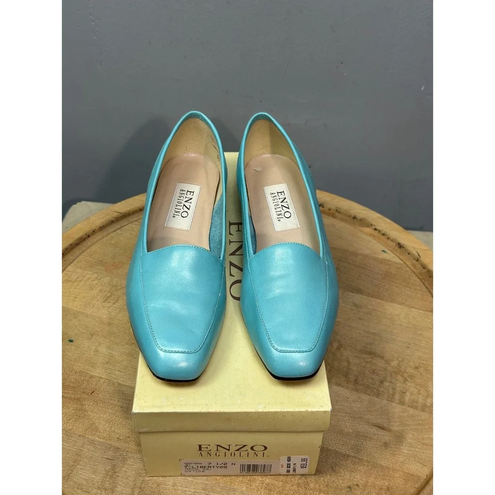 Enzo Angiolini Loafers Women 7.5N Blue Liberty 25 Leather Square Toe Brazilian
